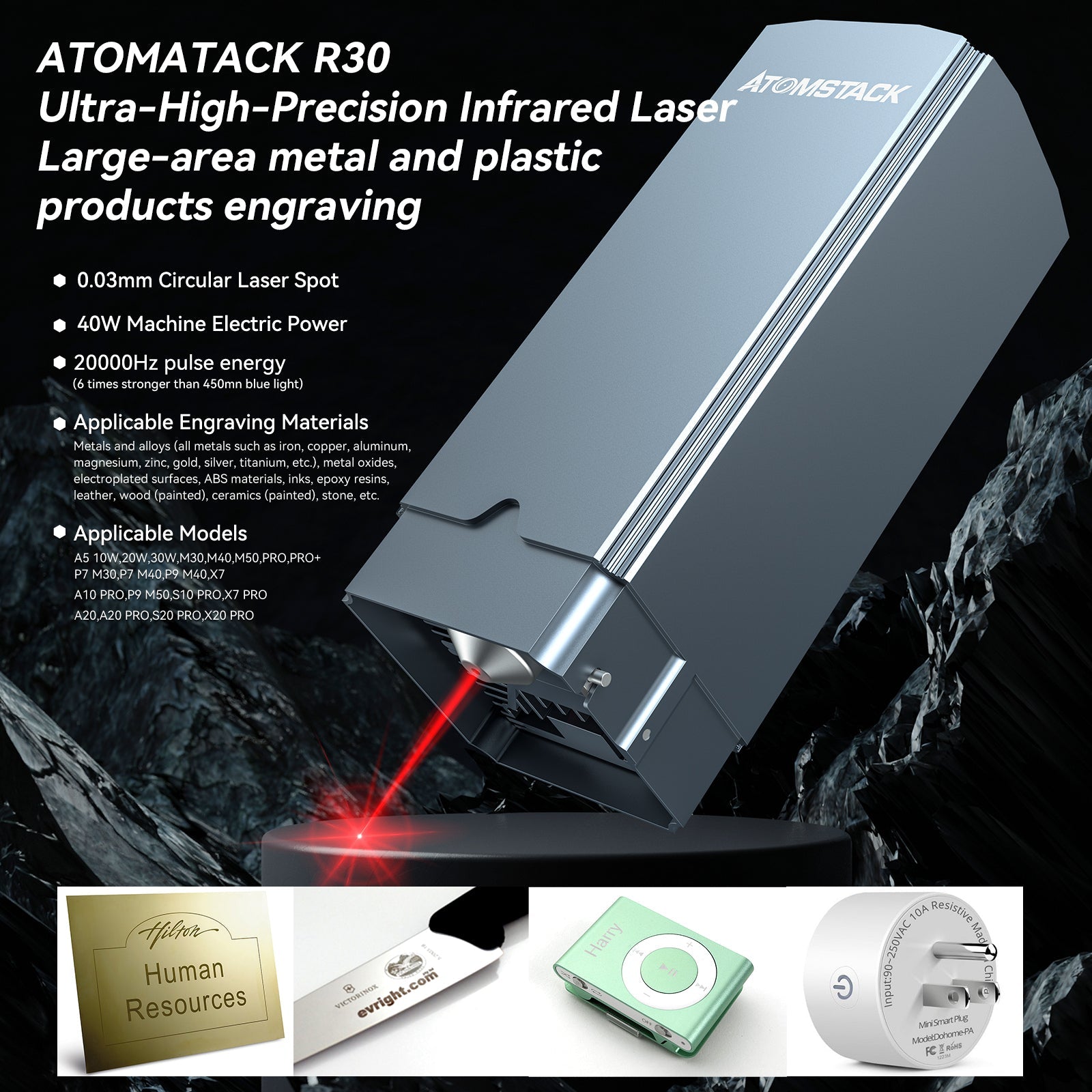 Atomstack R30 Infrarot-Lasermodul 1064 nm Láser para grabar todos los metales y obras de arte