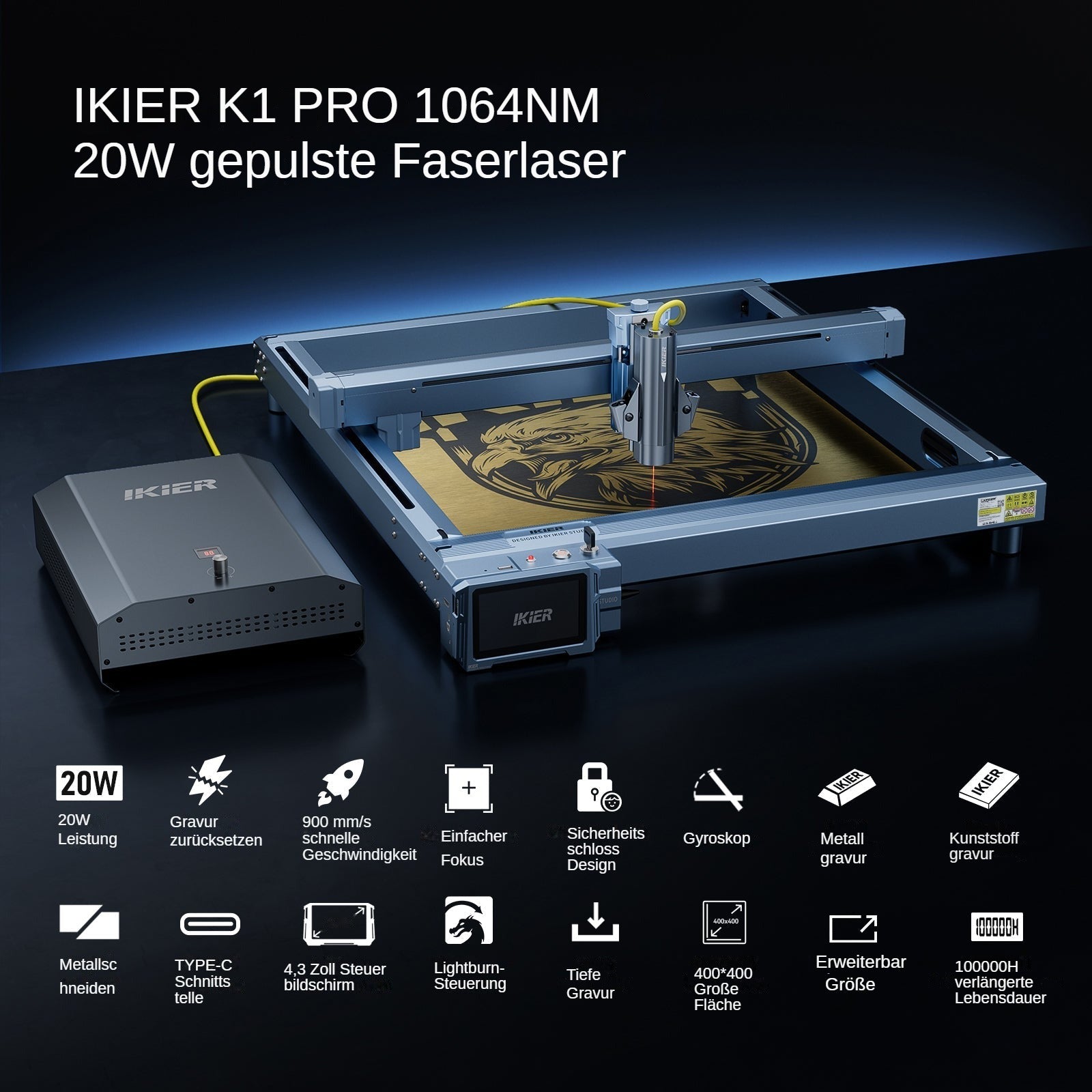 grabador láser de fibra iKier K1 Pro 1064nm 20W